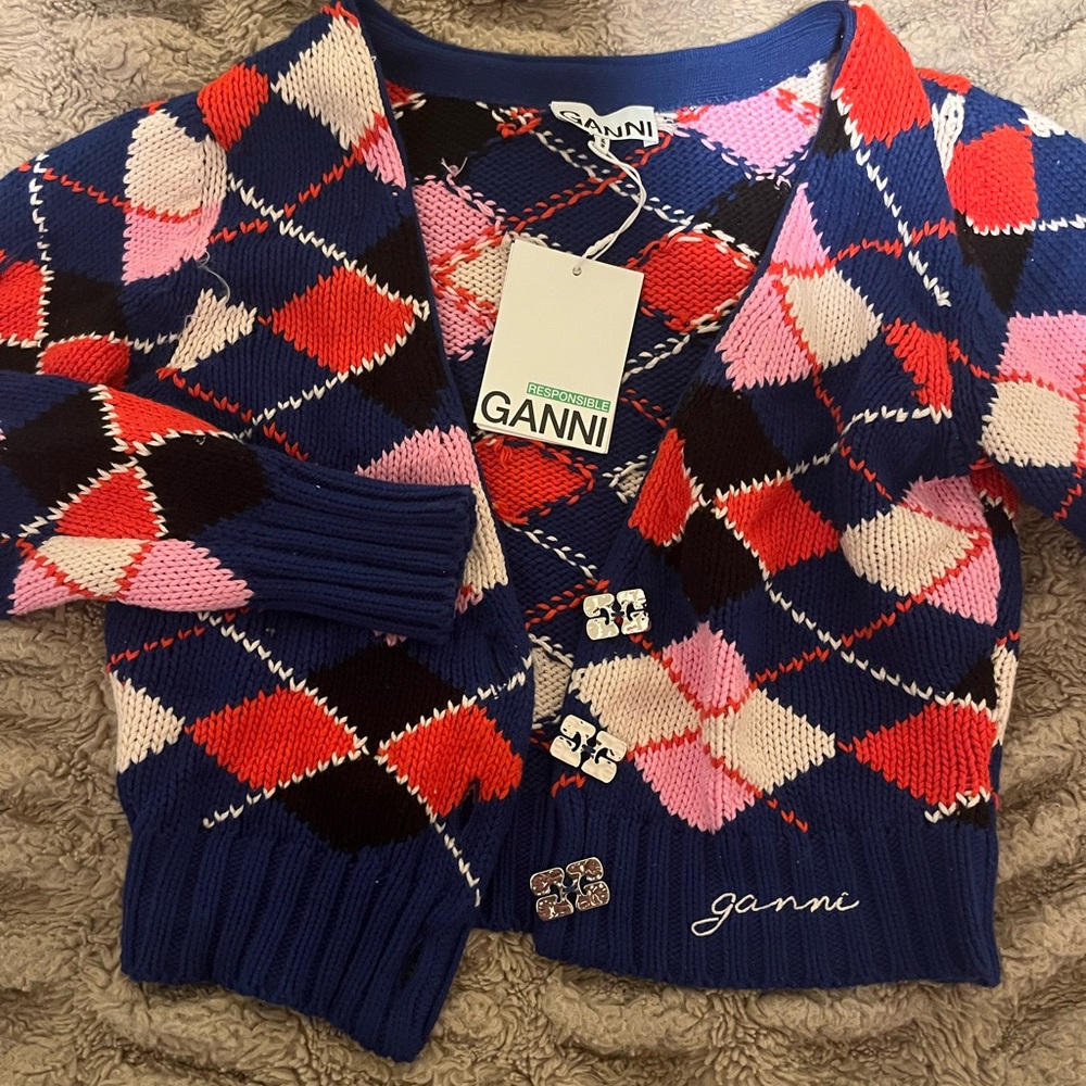 Ganni Women's Argyle Knit Sweater - Blue, Red, Pink